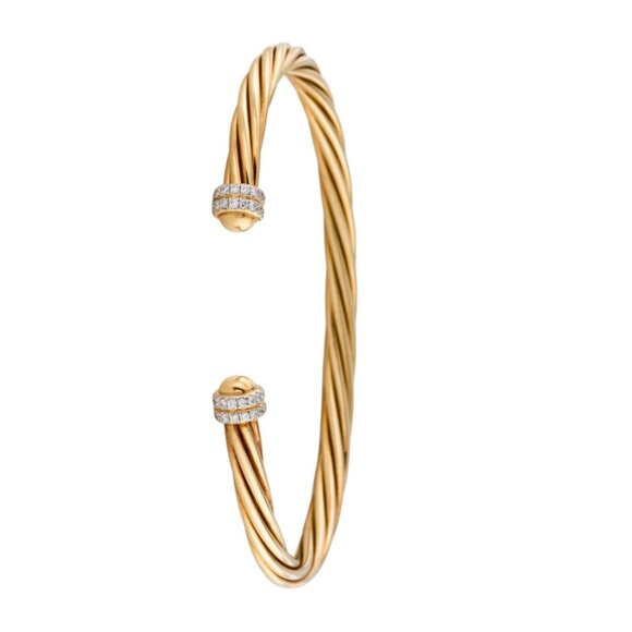 DAVID YURMAN 18K 750 YELLOW GOLD DIAMOND HELENA CUFF BRACELET - Picture 2 of 9